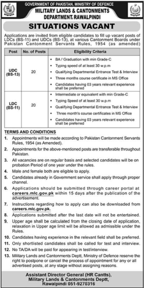 Military Land And Cantonment Jobs