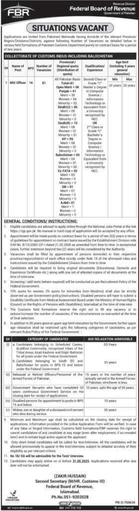 Mis Officer Fbr Jobs